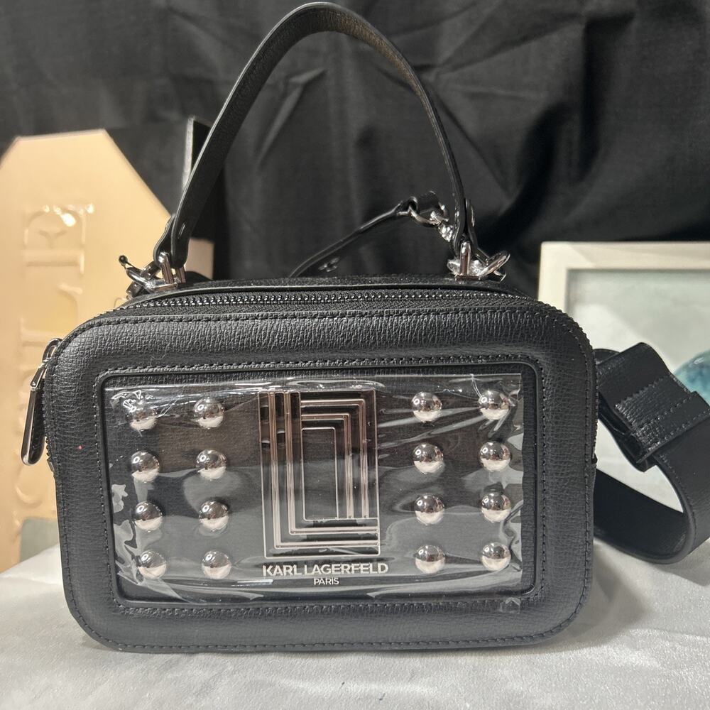 Karl Lagerfeld Paris Simone Vegan Leather Satchel, Black/Silver Stud